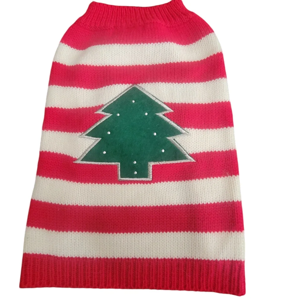 Two Dog Christmas Sweaters Green Red and Red White‎ Strip Knit Size S See notes